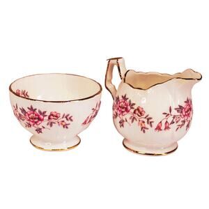 Vintage AYNSLEY Bone China Pink Floral Cream & Sugar Set FREE SHIPPING
